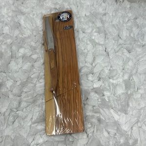 Jean Dubost Baguette/Salami Board & Knife, Stainless Steel Blades, Olive Wood